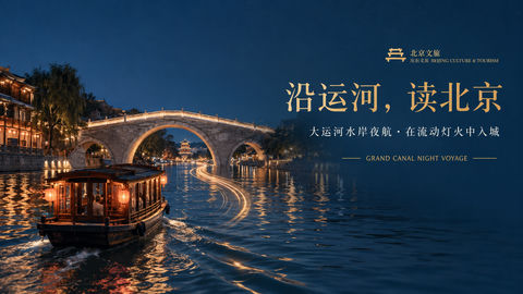 盛世运河流光溢彩北京文旅品牌海报 - AI图片提示词示例