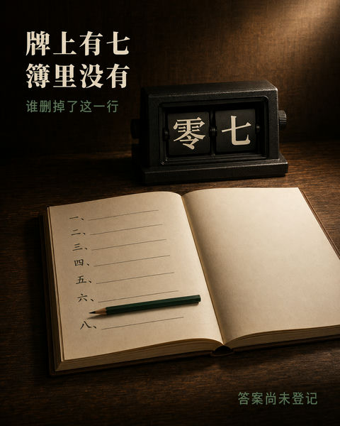 消失的第七行：牌上有七簿里无 - AI图片提示词示例