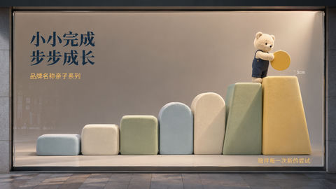 步步成长的软萌治愈系亲子品牌橱窗 - AI图片提示词示例