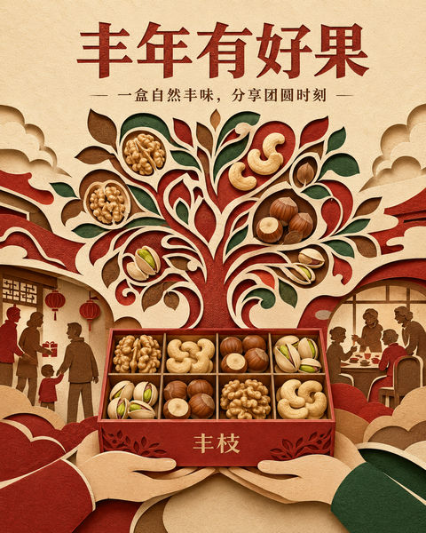 丰枝现代剪纸风：剪下一年丰盛送最惦念的人 - AI图片提示词示例
