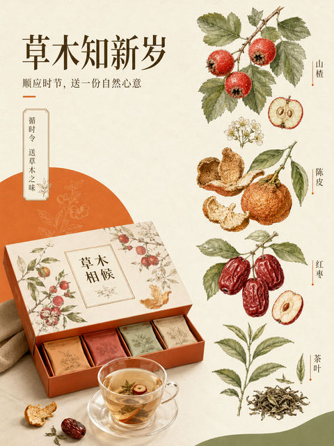 草木相候：循时令送一份自然的新岁礼 - AI图片提示词示例