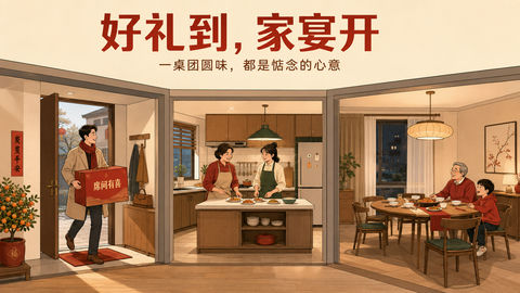 席间有喜：春节团圆家宴叙事插画 - AI图片提示词示例