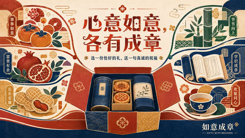 如意成章当代民艺新春礼赠插画 - AI图片提示词示例
