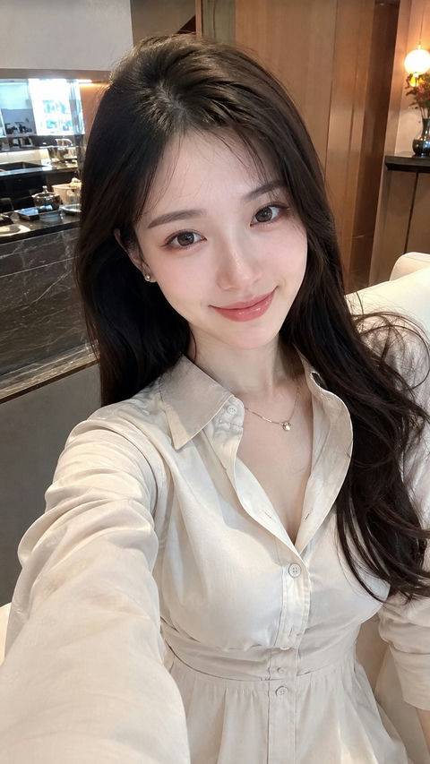 真人摄影iPhone前置自拍INS风女性 - AI图片提示词示例
