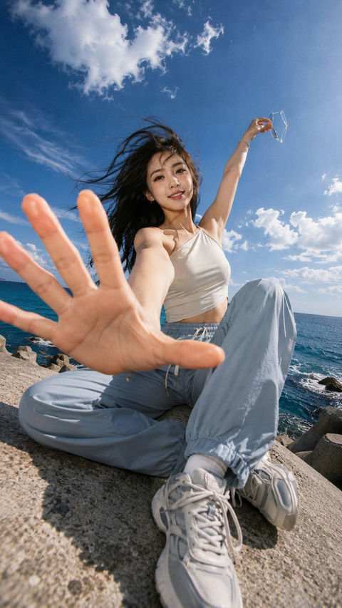超广角强迫透视写实人像提示词 - AI图片提示词示例