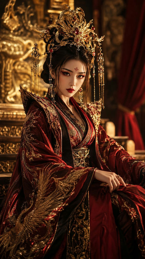 唐风幻想大女主仙侠高精度角色写真 - AI图片提示词示例