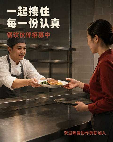 匠心协作时刻餐饮品牌人才招募海报 - AI图片提示词示例
