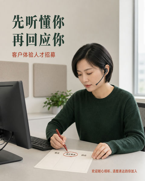专业客服倾听者职场招聘海报 - AI图片提示词示例