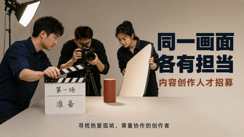 幕后纪实：内容创作团队合力瞬间招募海报 - AI图片提示词示例