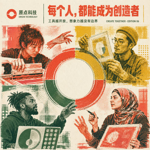 丝网印刷质感原点科技品牌视觉大片 - AI图片提示词示例