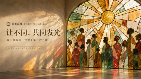 彩色玻璃拼接的多元共同体科技品牌主视觉 - AI图片提示词示例