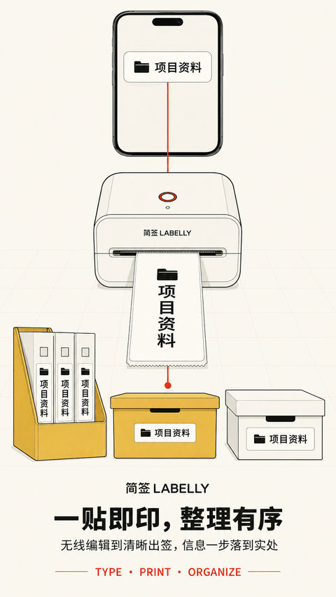 简签LABELLY：极简无线标签打印品牌开屏 - AI图片提示词示例