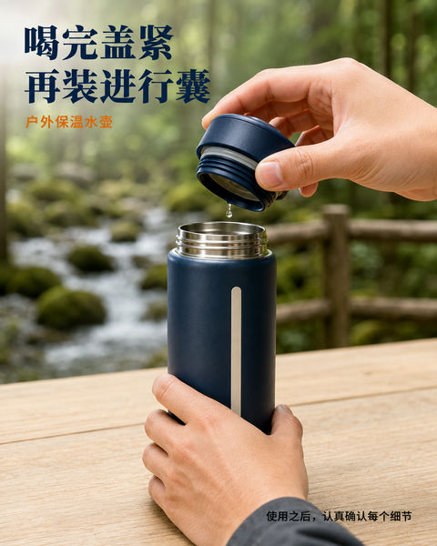 溪边小憩：户外饮水装备确认瞬间 - AI图片提示词示例
