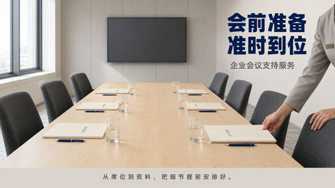 企业会务支持服务之美：极致秩序感海报 - AI图片提示词示例