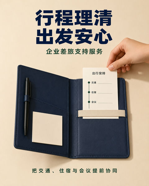 企业差旅规划极简商务海报 - AI图片提示词示例
