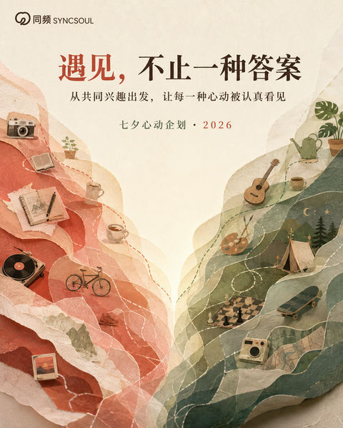 同频交汇：现代插画风格七夕品牌视觉封面 - AI图片提示词示例