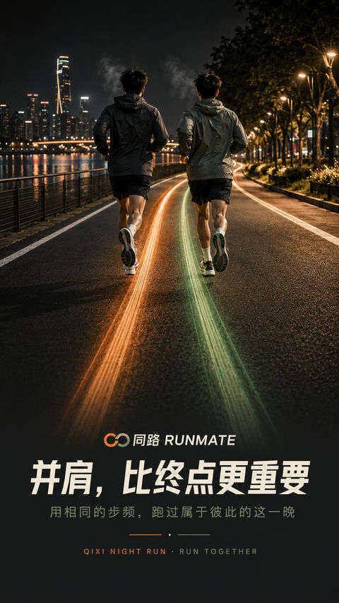 并肩奔跑城市夜赛七夕开屏视觉 - AI图片提示词示例