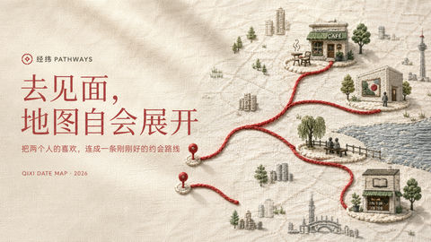 经纬见证：七夕城市叙事刺绣地图 - AI图片提示词示例