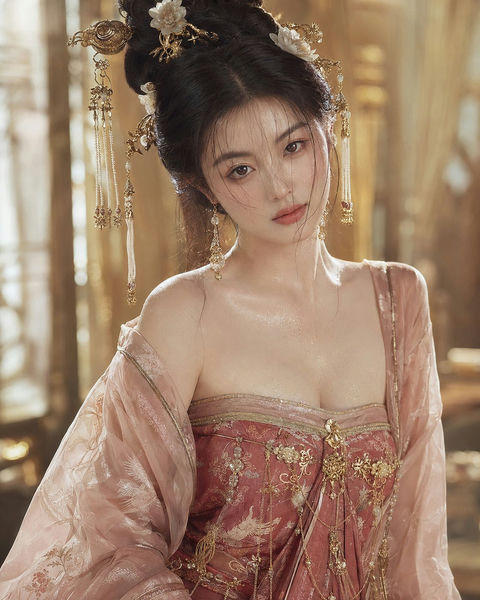 盛唐少女超写实电影感半身人像 - AI图片提示词示例