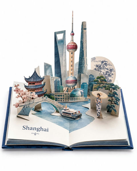 豪华旅行目的地弹出式立体书设计 - AI图片提示词示例