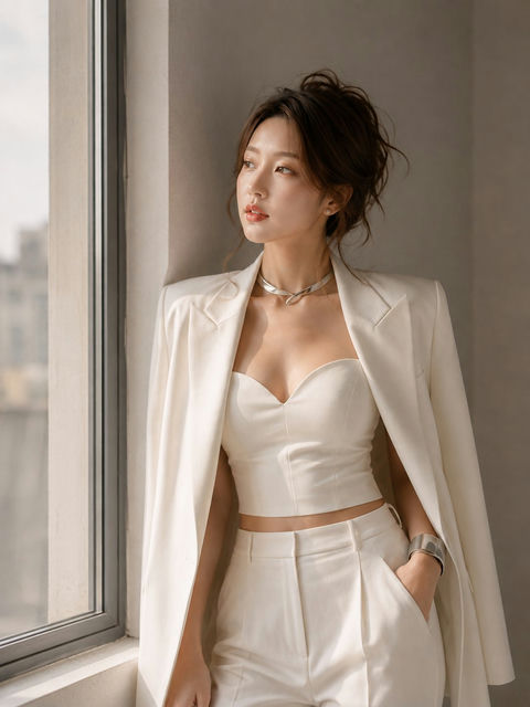 超写实电影感东亚女性时尚肖像 - AI图片提示词示例