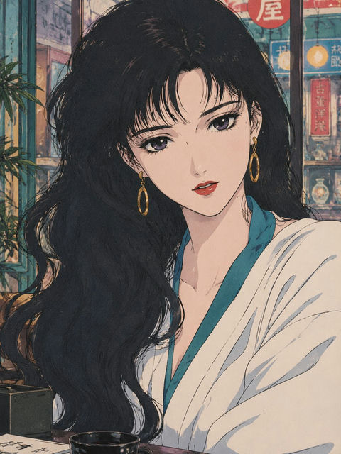 复古八九十年代少女漫画赛璐璐插画 - AI图片提示词示例