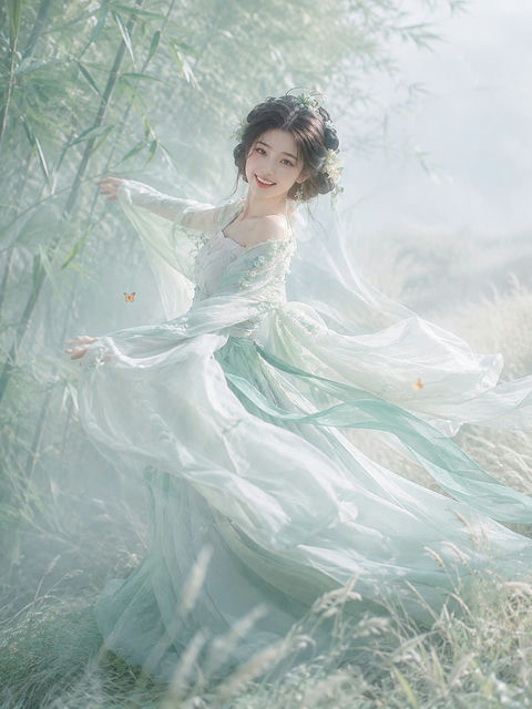 动态感东方古典花精灵写真 - AI图片提示词示例