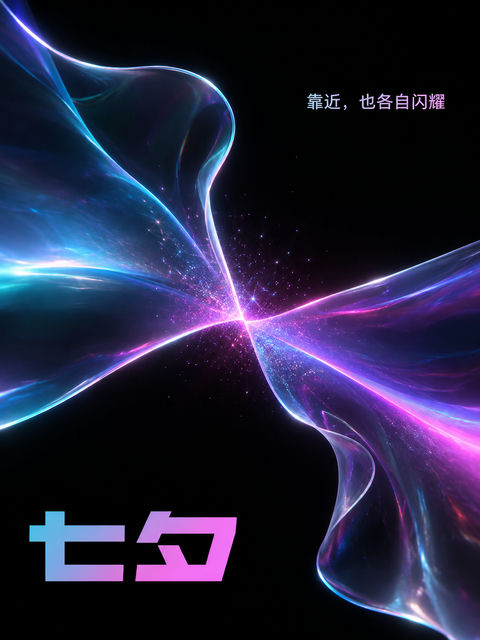 极简未来风七夕全息虹彩薄膜海报 - AI图片提示词示例