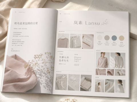 岚素品牌全案：极致温柔的粉灰轻奢画册 - AI图片提示词示例