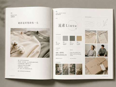 流素极简品牌全案画册视觉呈现设计 - AI图片提示词示例