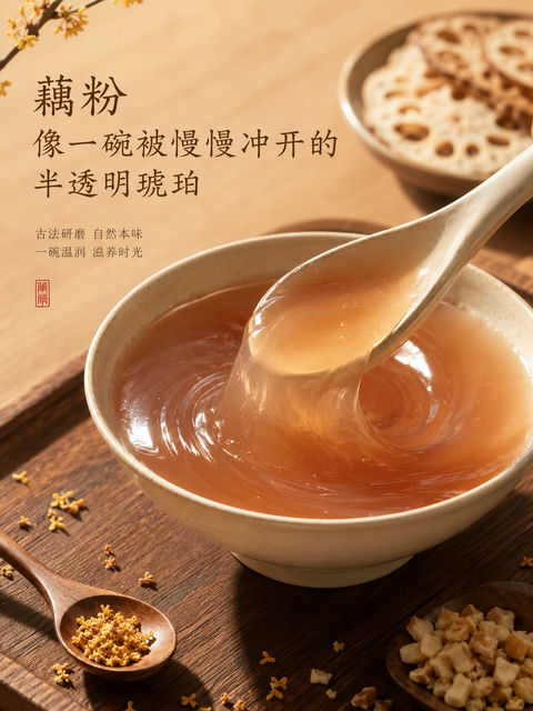中式极简半透明琥珀藕粉海报 - AI图片提示词示例