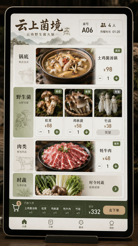 云上菌境自然博物风点餐界面设计 - AI图片提示词示例