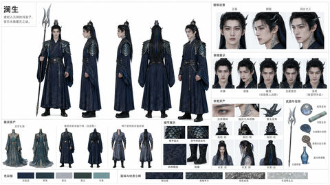 中国神话原创角色澜生影视资产设定板 - AI图片提示词示例