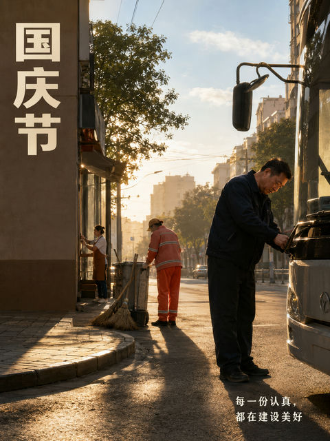 晨曦中的城市脊梁：平凡劳动者纪实海报 - AI图片提示词示例