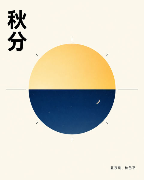 极简主义几何美学秋分昼夜平衡海报 - AI图片提示词示例