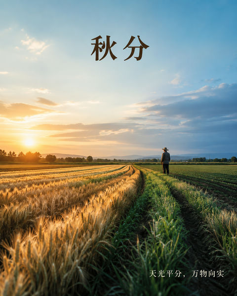 仲秋田野：秋分平分天光海报 - AI图片提示词示例