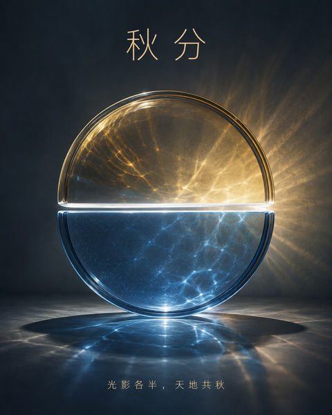 玻璃装置艺术秋分海报光影交织美学 - AI图片提示词示例