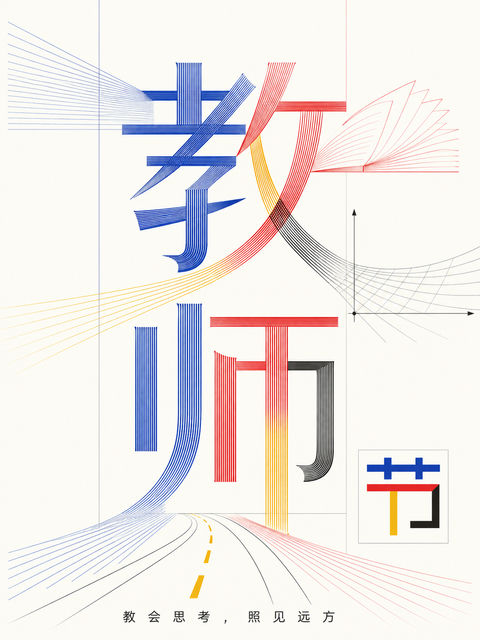 教师节实验字体海报：知识开启无限可能 - AI图片提示词示例
