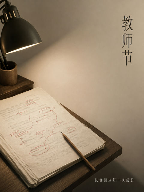 教师节静物摄影：认真回应每一次成长 - AI图片提示词示例