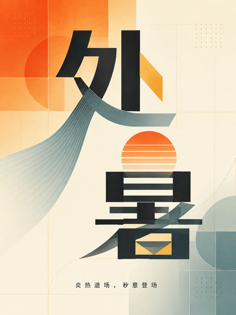 处暑节气实验字体海报：炎热退场秋意浓 - AI图片提示词示例