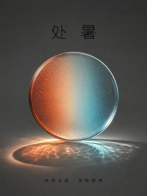 处暑节气玻璃装置极简艺术海报 - AI图片提示词示例
