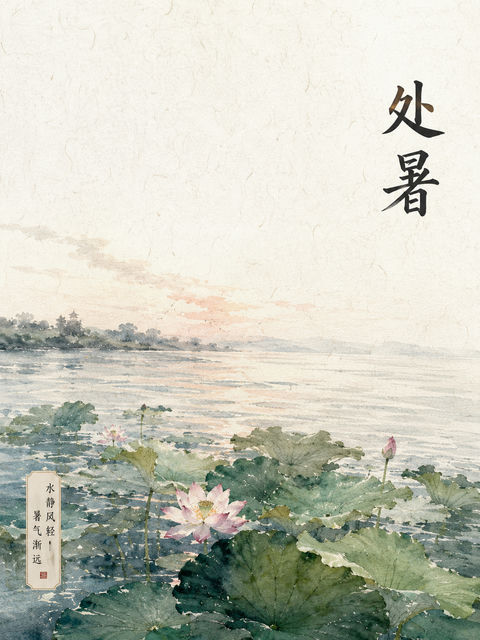 处暑清雅水墨水彩竖版艺术海报 - AI图片提示词示例