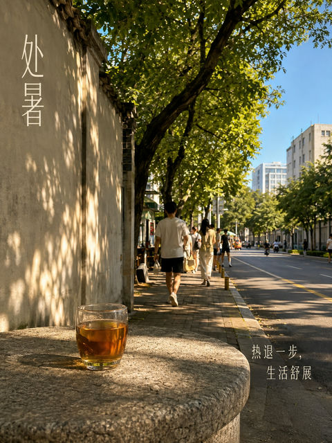 处暑午后街头树荫下的清茶时光 - AI图片提示词示例