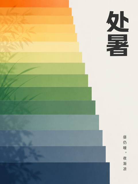 处暑渐凉十二色带抽象极简海报 - AI图片提示词示例