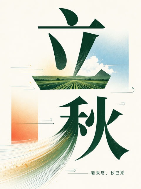 立秋实验字体海报：暑未尽秋已来 - AI图片提示词示例