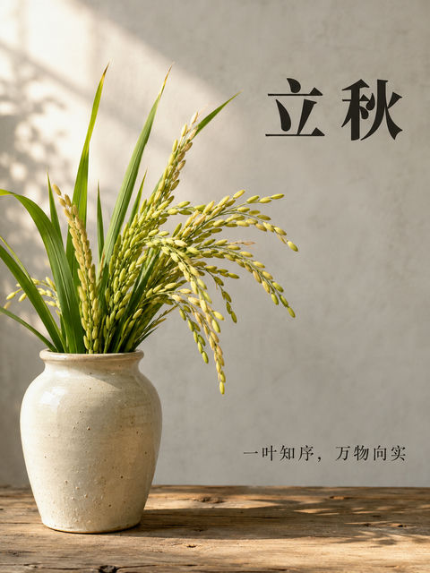 立秋时节青黄交替陶罐静物摄影海报 - AI图片提示词示例