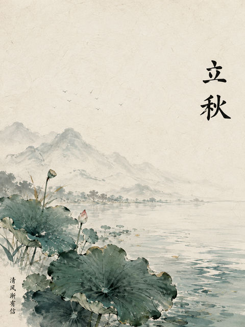 立秋水墨丹青：清风徐来远山如黛意境海报 - AI图片提示词示例
