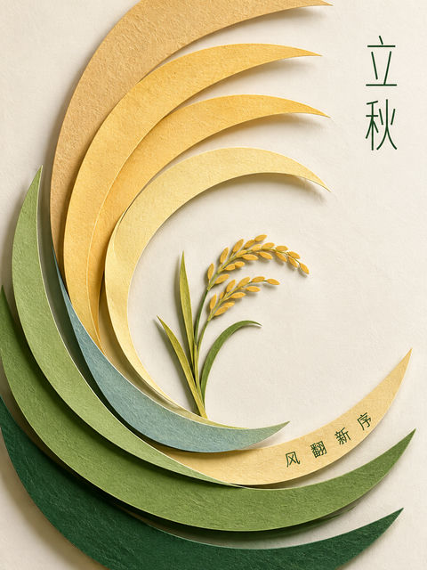 立秋纸雕艺术海报风翻新序视觉呈现 - AI图片提示词示例