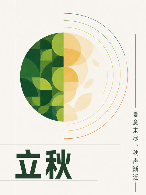 瑞士极简主义立秋几何转场信息海报 - AI图片提示词示例