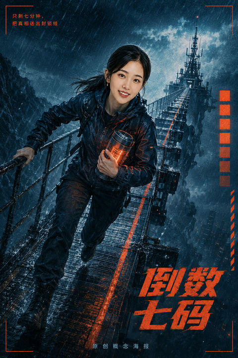 暴雨封锁线：倒数七码动作电影海报 - AI图片提示词示例